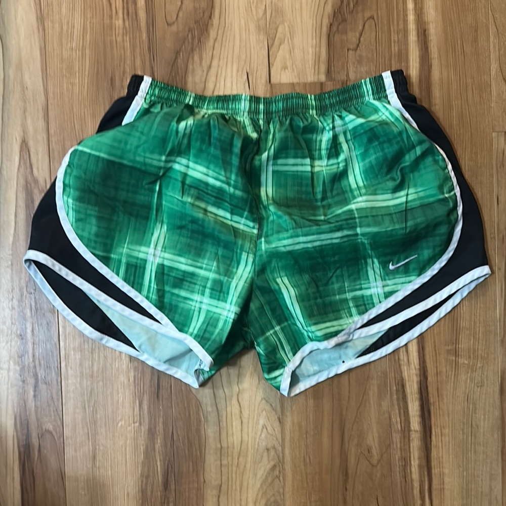 Nike Green and Black Athletic Shorts with Elastic Waistband